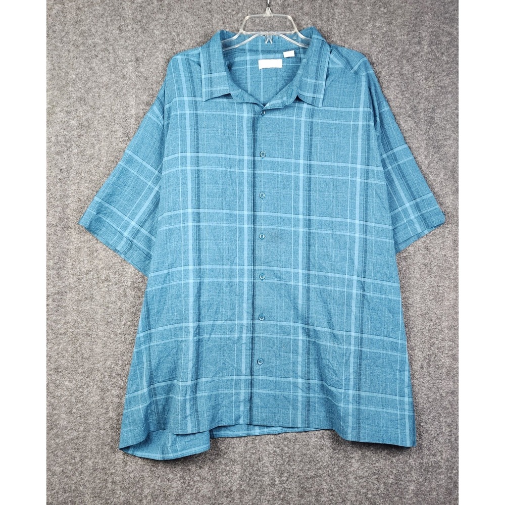 Cafe Luna Button Down Shirt Mens 3XL Blue Plaid Short Sleeve Textured‎ Camp Top